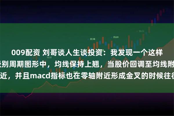 009配资 刘哥谈人生谈投资：我发现一个这样的规律，那就是周线级别周期图形中，均线保持上翘，当股价回调至均线附近，并且macd指标也在零轴附近形成金叉的时候往往容易爆发比较大的行情。
